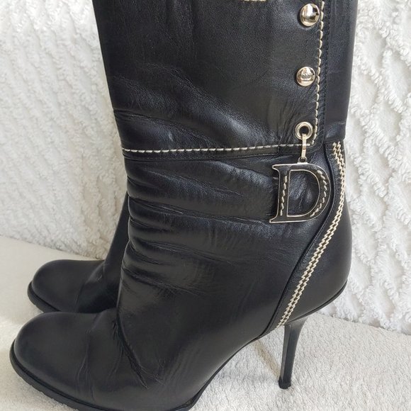 CHRISTIAN DIOR Logo Charm Booties Heels Boots - Picture 2 of 15